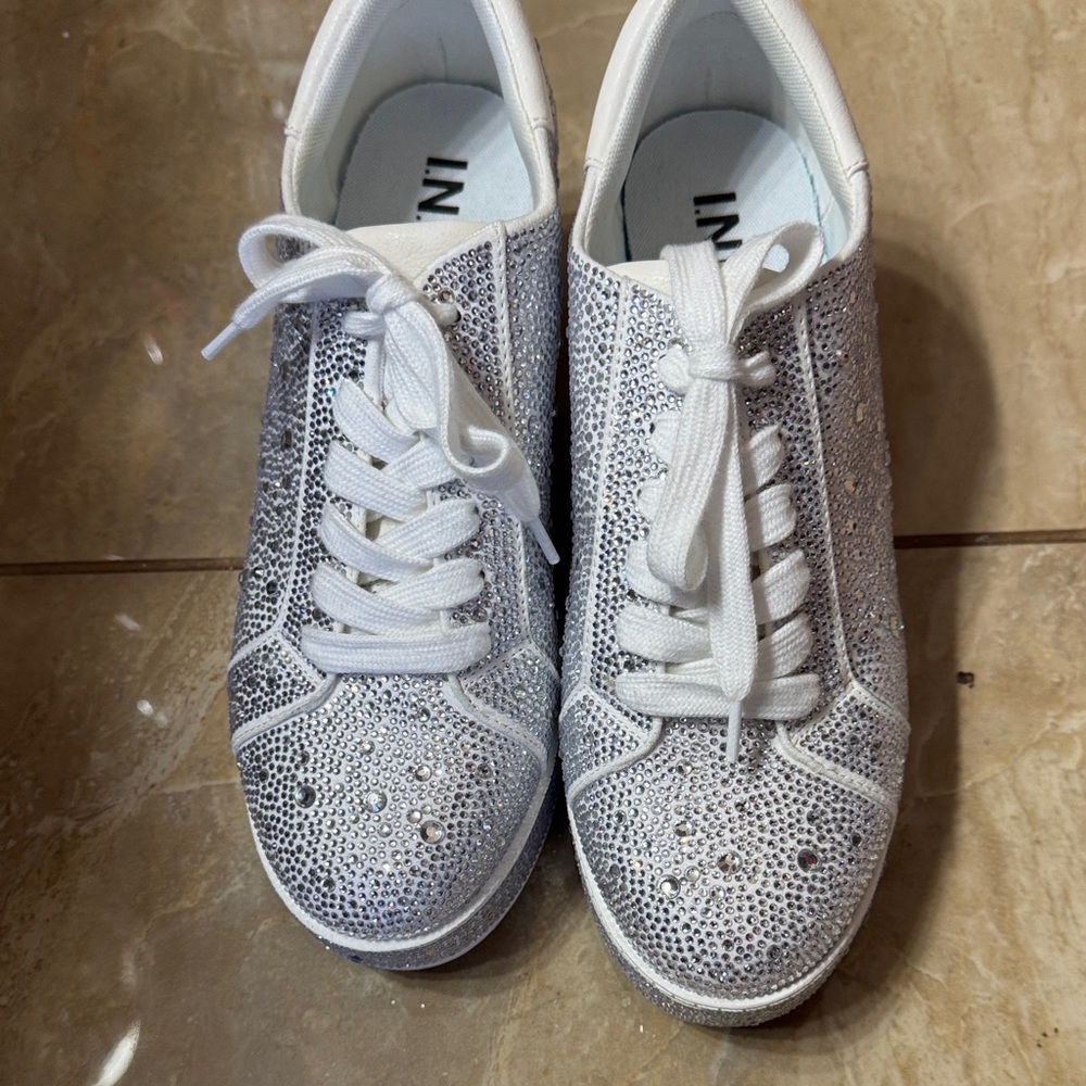 INC International Concepts White Crystal-Embellished Lace-Up Sneakers - Picture 4 of 4